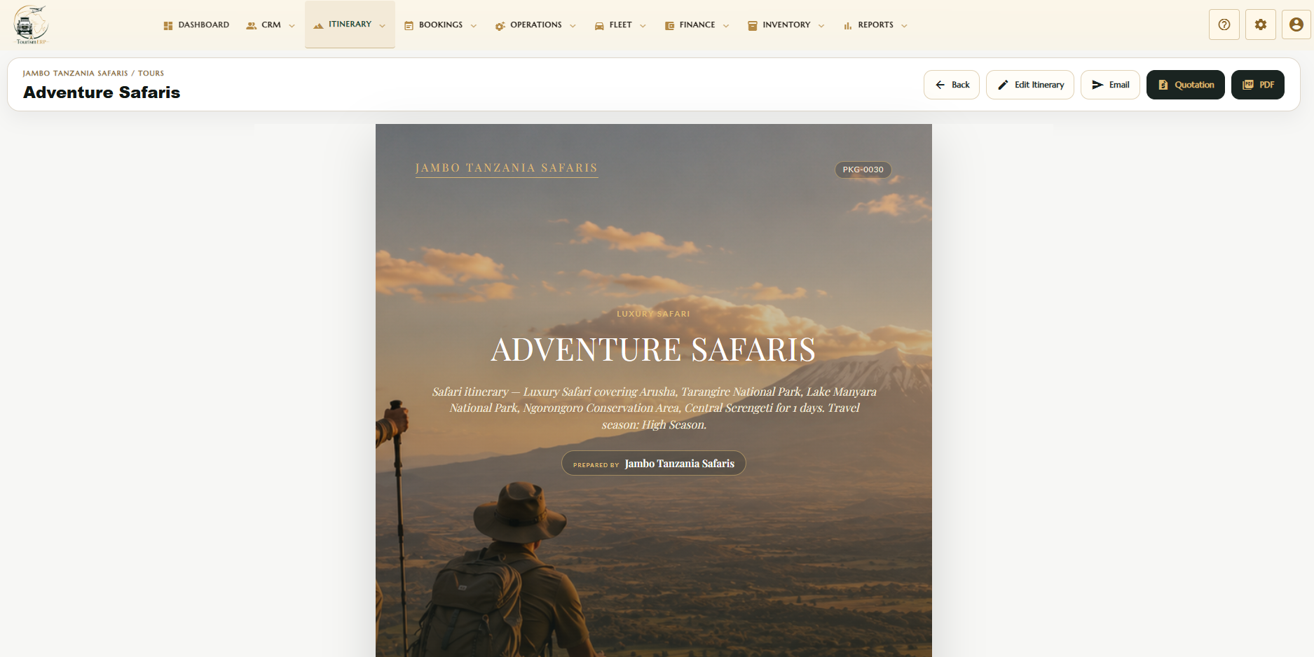 Client itinerary